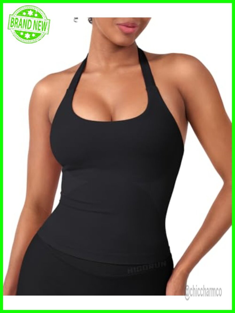 Women's Halter Impact Tank Top with Built-In Bra, Longline Crop Top, High